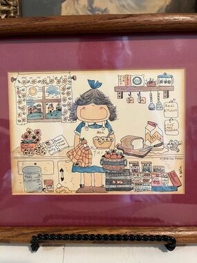 PICTURE 1979 Gay Felton SIGNED & DATED / Whimsical Country Kitchen VINTAGE 9”x11